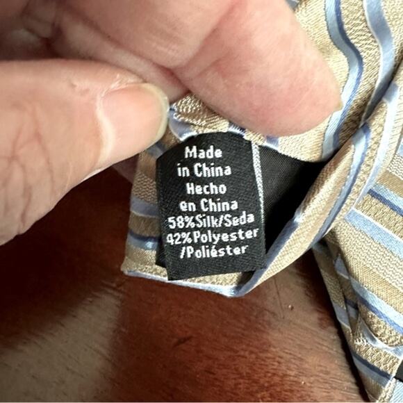 Croft & Barrow 100% Silk Tan Light Blue Mens Diagonal Stripe Tie Retro NWOT - Picture 9 of 11